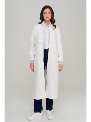 Ekru Ribana Ve Taş Detaylı Kapitone Desenli Hafif Kap