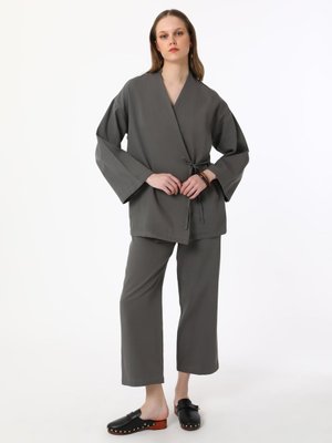 Gri Pamuk Beli Lastikli Pantolon