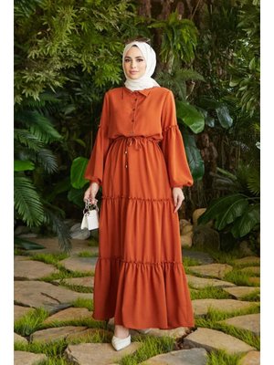 Taba Büzgülü Bağcıklı Elbise