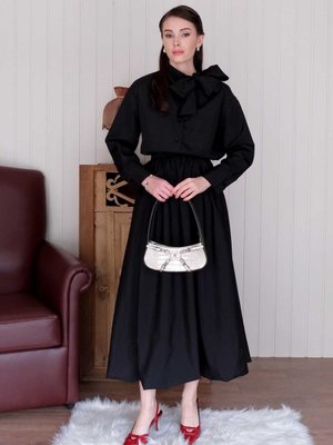 Siyah Acı Kahve Paraşüt Kumaş Fiyonklu Gömlek Siyah Acı Kahve Paraşüt Kumaş Fiyonklu Gömlek