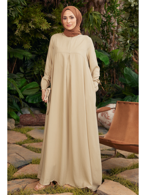 Bej Tensel Parça Boya Elbise