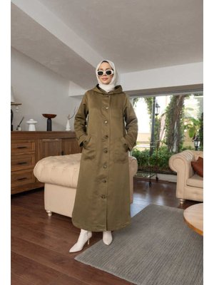 Haki Astarlı Kapüşonlu Kap