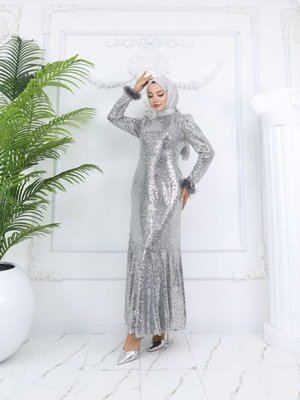Gri Parıltı Abiye Elbise Gri Parıltı Abiye Elbise