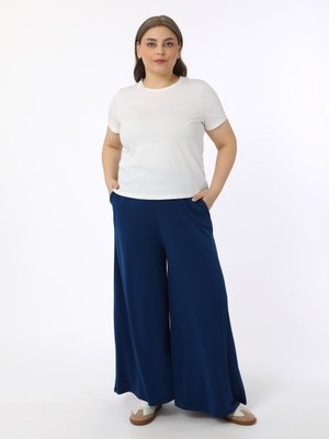 Büyük Beden Beli Lastikli Cepli Örme Pantolon Lacivert