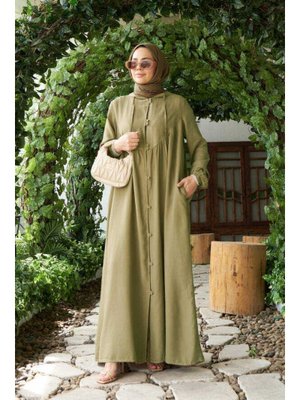 Haki Parça Boyalı Brit Düğmeli Denim Ferace