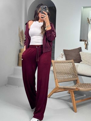 Bordo Modal Kumaş Silikon Baskı Eşofman Altı