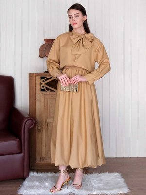 Karamel Acı Kahve Paraşüt Kumaş Fiyonklu Gömlek Karamel Acı Kahve Paraşüt Kumaş Fiyonklu Gömlek