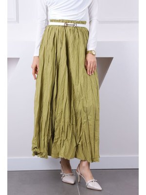 Yağ Yeşili Bel Lastikli Kraş Etek
