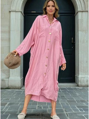 Gül Kurusu Yarasa Kol E Uygun Gömlek Elbise Keten Karışımlı Tunik Gül Kurusu Yarasa Kol E Uygun Gömlek Elbise Keten Karışımlı Tunik