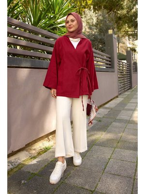 Bordo Yandan Bağlamalı Ceket Bordo Yandan Bağlamalı Ceket