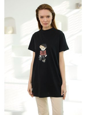 Siyah Kız Ayıcık Baskılı Basic Kısa Kollu İçlik Siyah Kız Ayıcık Baskılı Basic Kısa Kollu İçlik