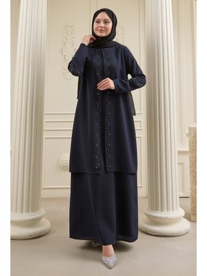 İncili Parça Detay Koyu Lacivert Abaya İncili Parça Detay Koyu Lacivert Abaya