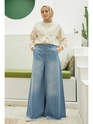 Mavi Denim Bol Paça Pantolon Etek Mavi Denim Bol Paça Pantolon Etek