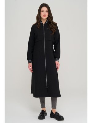 Siyah Ribana Ve Taş Detaylı Kapitone Desenli Hafif Kap