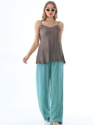 Mint Yeşili Italyan Korse Belli Astarlı İpek Pantolon Mint Yeşili Italyan Korse Belli Astarlı İpek Pantolon