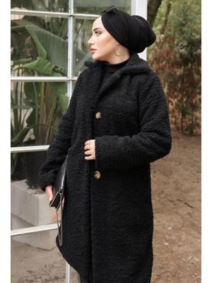 Siyah Kruvaze Yaka Peluş Mont Siyah Kruvaze Yaka Peluş Mont