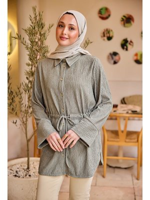 Beli Kemerli Damla Gömlek Küf Yeşil