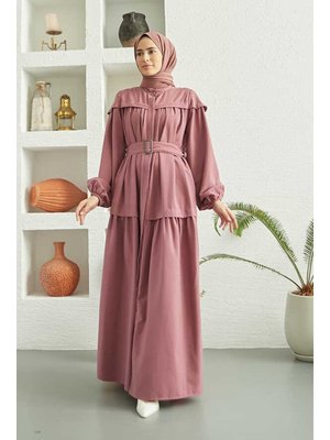 Gül Kurusu Carla Büzgülü Kuşaklı Elbise