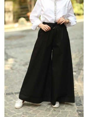 Siyah Denim Lastikli Bol Paça Pantolon Siyah Denim Lastikli Bol Paça Pantolon