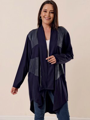 Lacivert Şal Yaka Kombinli Büyük Beden Türlü Viskon Hırka