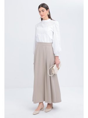 Bej Önü Pileli Korsajlı Etek