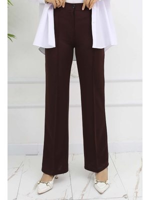 Kahverengi Düğmeli Palazzo Pantolon