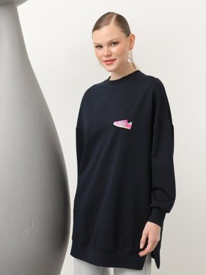 Lacivert İki İplik Kumaş Ayakkabı Baskılı Sweatshirt Lacivert İki İplik Kumaş Ayakkabı Baskılı Sweatshirt