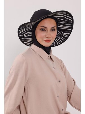 Zebra Desen Nijya Boneli Çıkarılabilir Desenli Şapkalı Bone Türban,s 6d Siyah Zebra Desen Nijya Boneli Çıkarılabilir Desenli Şapkalı Bone Türban,s 6d Siyah