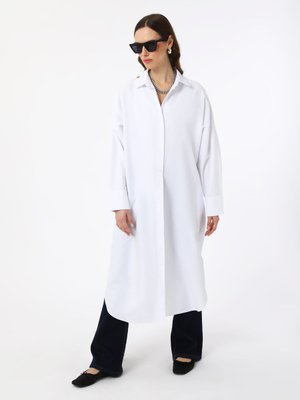 Beyaz Pamuklu Poplin Oversize Gömlek Tunik