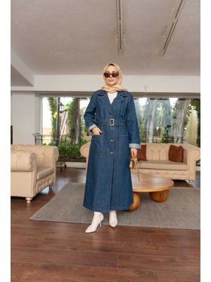 Koyu Mavi Kuşaklı Denim Ceket Koyu Mavi Kuşaklı Denim Ceket