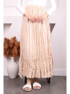 Bej Bel Lastikli Kraş Etek Bej Bel Lastikli Kraş Etek