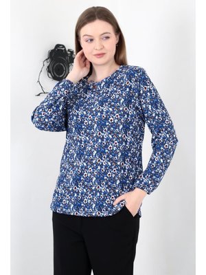 Mavi Çiçek Desen Bağcıklı Yaka Bürümcük