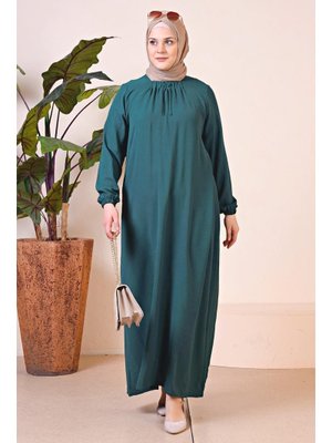 Zümrüt Yeşili Kadin Buyuk Beden Ayrobin Uzun Anne Elbise