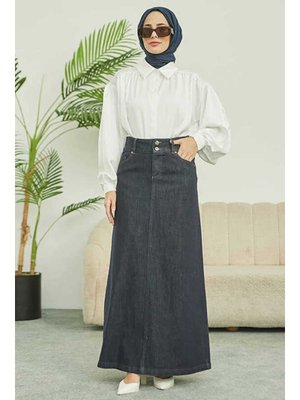 Füme Denim Klasik Etek Füme Denim Klasik Etek