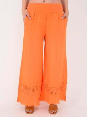 Oranj İtalyan Fisto Paça Detaylı Keten Pantolon