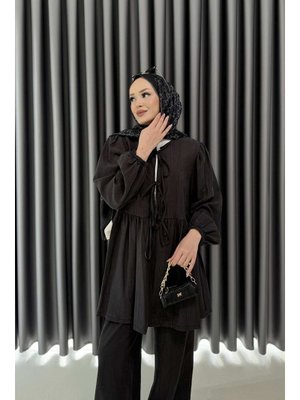 Antrasit Önden Bağlamalı Pantolonlu Takım Antrasit Önden Bağlamalı Pantolonlu Takım