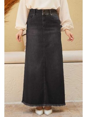 Füme Denim Püsküllü Etek Füme Denim Püsküllü Etek