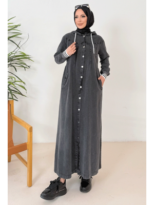 Antrasit Riyal Kapüşonlu Kot Kap