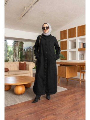 Siyah Denim Kapüşonlu Kap Siyah Denim Kapüşonlu Kap