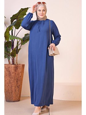 Lacivert Kadin Buyuk Beden Ayrobin Uzun Anne Elbise