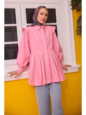 Pembe Eteği Pile Detaylı Gömlek