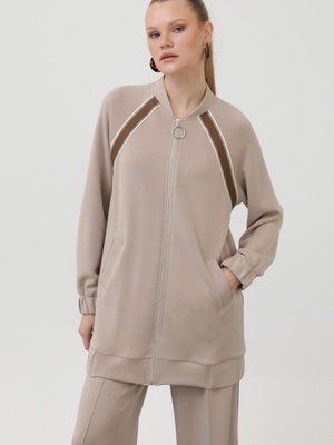 Bej Modal Kumaş Fermuar Ve Dantel Detaylı İkili Takım