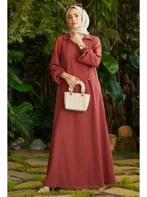 Krep Yan Fermuarlı Ferace Bakır