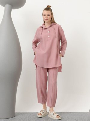 Pembe Lyocell Kumaş Kapişonlu İkili Takım