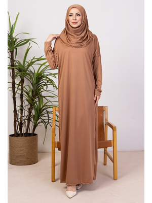 Kahve Taşlı Pratik Tek Parça Namaz Elbisesi