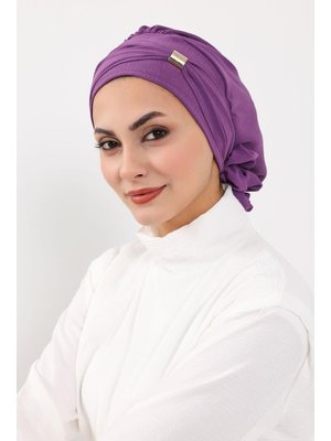 Mor Aksesuarlı Aerobin Kumaş Hazır Türban,ht Mor Aksesuarlı Aerobin Kumaş Hazır Türban,ht