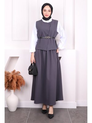 Füme Bel Kemerli Yelek Etekli Takım
