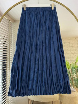 Lacivert Kraş Piliseli Kırışık Uzun Etek