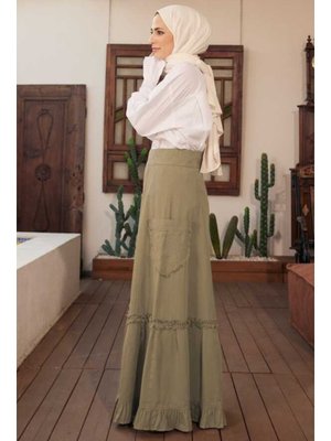 Haki Parça Boya Fırfırlı Etek