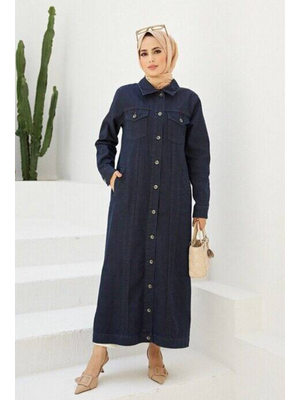 Lacivert Denim Uzun Ceket Lacivert Denim Uzun Ceket